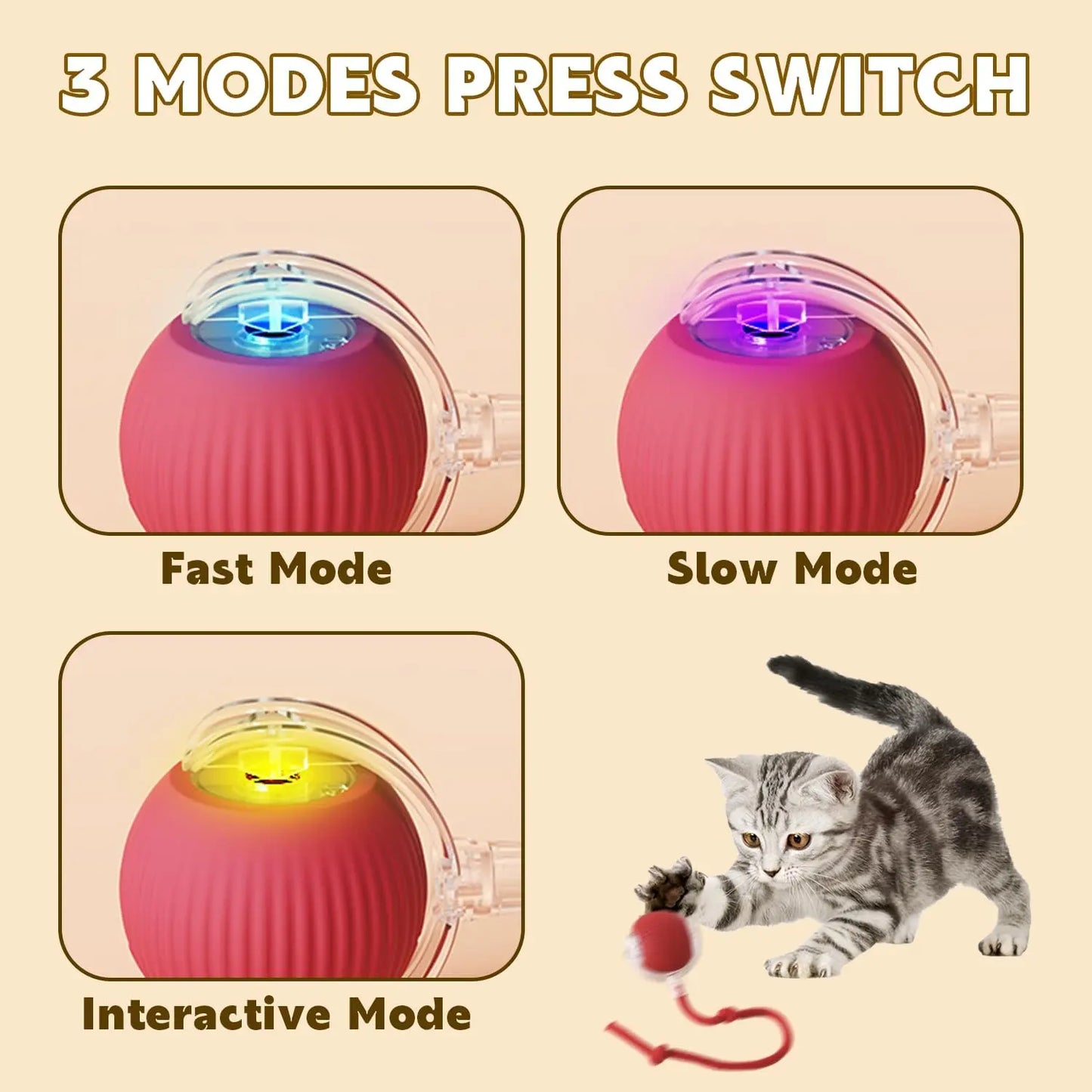 Interactive Pet Toy Ball for Indoor Cats and Dogs - Smart Rolling Ball (Red)