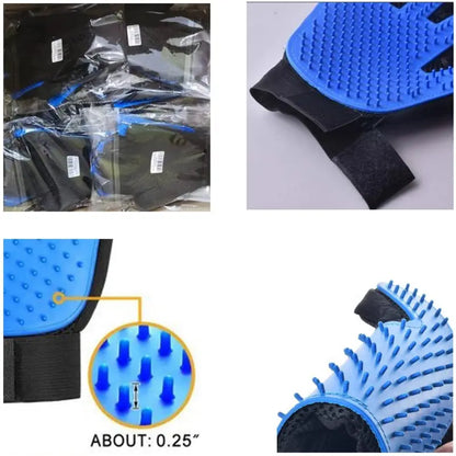 Generic Pet Grooming Glove, Blue - Perfect for Dog, Cat, Rabbit with Fur (Short and Long), Multi-Role Bathing, Massaging, Grooming, Shedding, Brush Glove