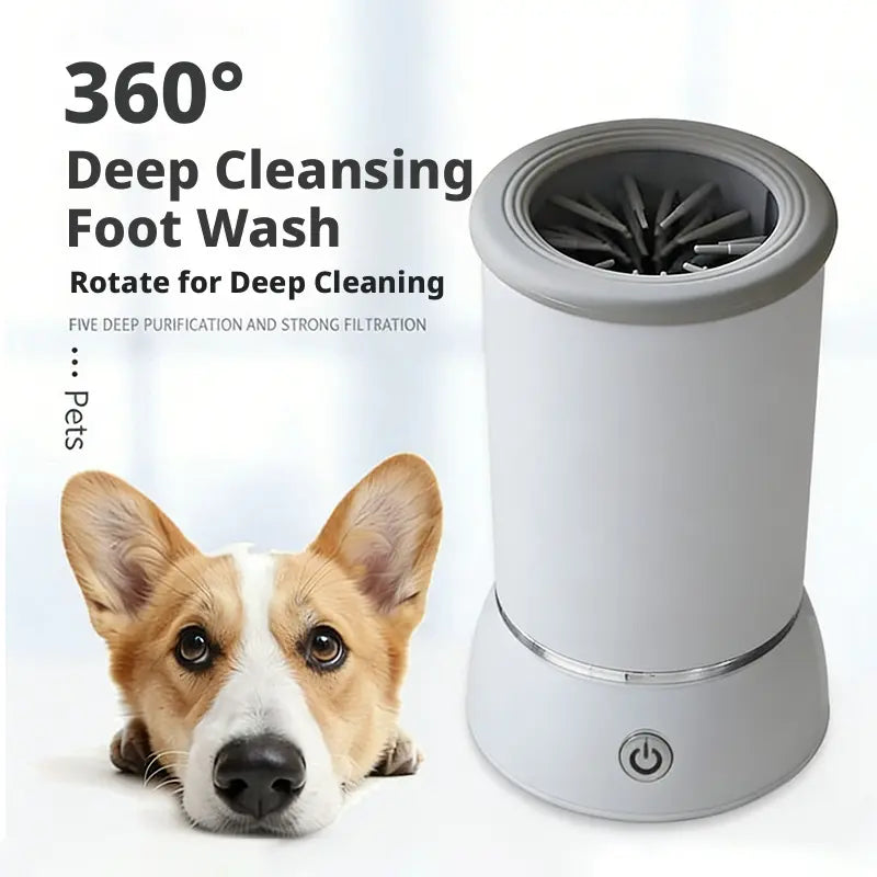 Rechargeable Automatic Electric Pet Paw Cleaner with Soft Silicone Brushes - Portable Dog and Cat Foot Washer for Grooming and Shedding Care