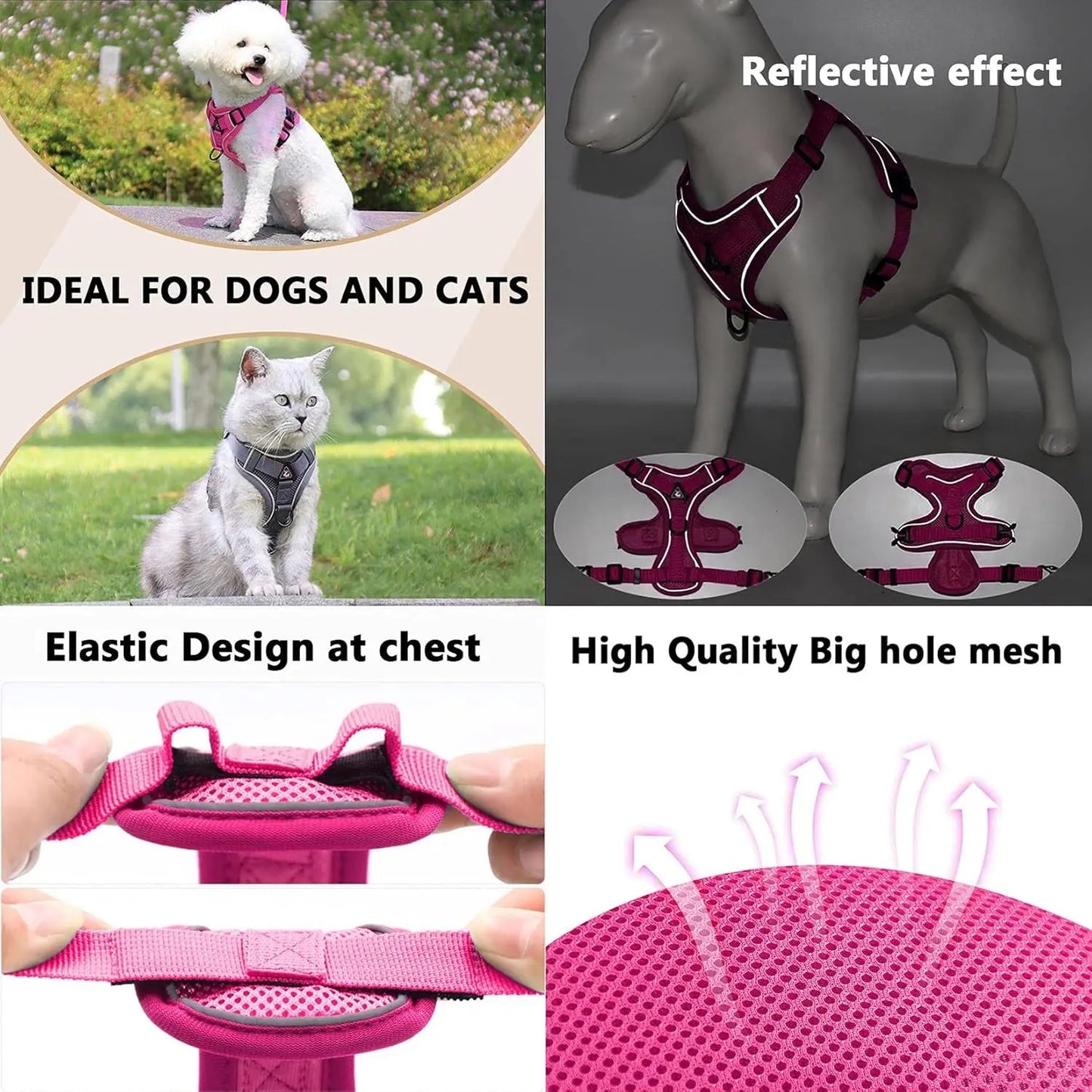 Adjustable Dog Harness Set, No Tangle Leash, Breathable Mesh Reflective Anti-Pull Pet Vest for Small Medium Large Dogs, Outdoor Walking Night Safety